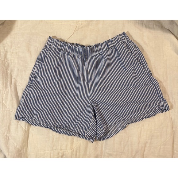 lovestitch Pants - Lovestitch Blue White Striped Elastic  Waist Boxer Shorts Womens Medium‎ Pockets